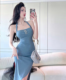 ひざ丈ドレス 着痩せ  リボン 背露出 新作 二次会 LT2-LQE3032KL303