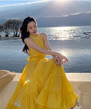 【２色】サンドレス 高見え ホルターネック 可愛い ハイウエスト 着瘦せXH2-QJ8982