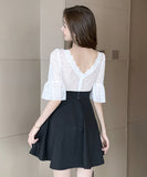 セクシー カラーマッチング レース ワンピース レディース ハイウエスト フリル Aライン スカート YM8595