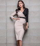 Vネック ひざ丈ドレス   ゴージャス レース  高級感  二次会  通勤 LT2-ZED887330E