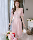 【即日発送可能】仙女風 レース 膝丈ドレス 淑やか 大人可愛い ダイヤモンド XH2-PDD-JSSD