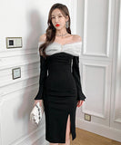 高級感 ダイヤモンド エレガント 宴会 チュール セクシー オフショルダー XH2-JY5280