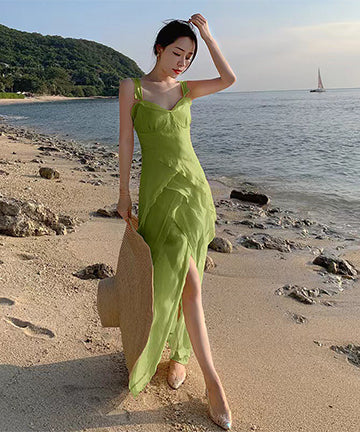 【２色】サンドレス チュール 仙女風 フリル セクシー 淑やかXH2‐QJ8923