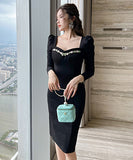 ロングドレス セレブ風  高級感  レース  着瘦せ  パフスリーブ 気質  LT2-JY9443