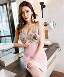 超人気 new color 入荷 刺繡 レース セクシー 肌見え 谷間魅力 ミニドレス キャバドレス YN2001-2