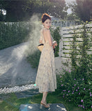 サンドレス 花柄 旅 ホルターネック 海辺 仙女風 XH2‐YY-NRJ2LEQE288-B