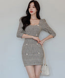 ひざ丈ドレス  ミニドレス  ゴージャス   チェック柄   淑女  LT2-ZED886613BH506