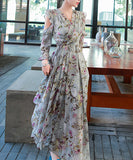 Ⅴネック 花柄 ロングドレス 通勤 淑やか 脚長効果 大人可愛い XH2-QYF33360X3827069