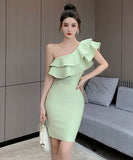 【green&gray】ミニドレスパーティーワンショルダーフリル宴会 XH2-ZED889544GT347
