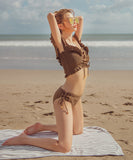 3色 ワンショルダー スプリット 水着  プリーツ 温泉 水着 YN7015-DP-A38905