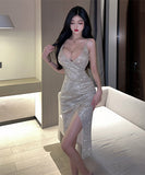 キラキラ キャバドレス 宴会 Ⅴネック セクシー 谷間魅せ スリット 指名 XH2-LQE3987BF13