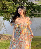 花柄 ロングドレス チュール 仙女風 レトロ調 ゴージャスXH2-HR9511