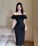 パーティードレス フリル 宴会 エレガント セクシー オフショルダー 高級感 XH2-LQE5170H418