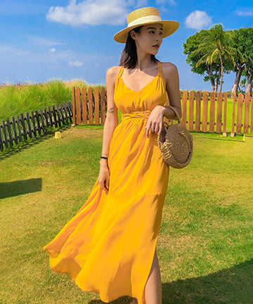 サンドレス 色鮮やか バックレス 旅 海辺 エレガントXH2-QJ8053