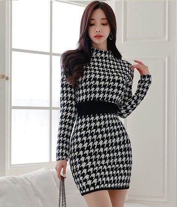 秋新作  千鳥柄 ミニドレス  かわいい  ゴージャス  高級感  LT2-ZED886622BH506