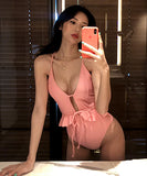 【グリーン＆ピンク】ビキニ 水着 モノキニ セクシー フリル XH7-LGXX-CH/Qmy2163