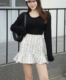 【2色】可愛い ミニドレス ツイード 非対称 フリル 秋新作 女子力 コーデ万能 XH2-YL3013