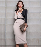 Vネック ひざ丈ドレス   ゴージャス レース  高級感  二次会  通勤 LT2-ZED887330E