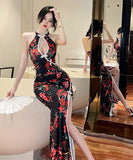 【2色】セクシー 花柄 谷間魅せ 指名 Chic チャイナ スリット 脚長効果 XH2-MLS7294