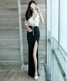 3色 パーティードレス ロングドレス キャバドレス セクシー Vネック 谷間魅せ MY2-YM9046