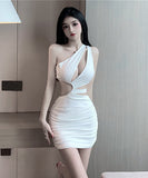 キャバドレス セクシー 指名 谷間魅せ ワンショルダー 指名 透かし彫り XH2-18YX0604