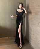 2色 パーティードレス ロングドレス ベルベット セクシー 谷間魅せ ゴージャス MY2-YM9088