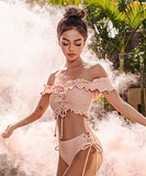 3色 ワンショルダー スプリット 水着  プリーツ 温泉 水着 YN7015-DP-A38905