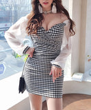 チェック柄 オフショルダー 大人かわいい セクシー 新作 ドレス ミニドレス MY2-ZED888383BH538