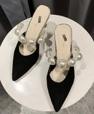 パール スタイル ブラック ハイヒール スリッパ 高見え ゴージャス 高級感 YN5025