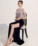 Vネック  刺繍   ロングドレス ゴージャス  高級感  パーティー用  披露宴 LT2-HX172