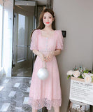 【即日発送可能】仙女風 レース 膝丈ドレス 淑やか 大人可愛い ダイヤモンド XH2-PDD-JSSD