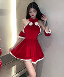 ふわふわ santababy クリスマ ホルターネック セクシー コスプレ かわいい サンタ XH2-SBYX0905