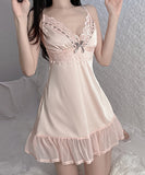 【2色】パジャマ エロかわいい レース フリル ルームウェア 谷間魅せ XH8-GR1339