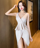 【2色】セクシー キャバドレス フリル 非対称 谷間魅せ セクシー 指名 XH2-MLS7250