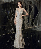 華奢感 ナイトドレス キラキラ パーティー Ⅴネック 谷間魅せ 演奏会 ロングドレス XH2-YFTK1125