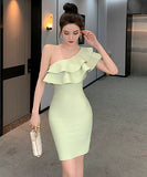 【green&gray】ミニドレスパーティーワンショルダーフリル宴会 XH2-ZED889544GT347