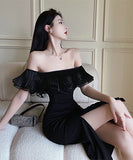 パーティードレス フリル 宴会 エレガント セクシー オフショルダー 高級感 XH2-LQE5170H418