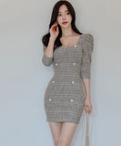 ひざ丈ドレス  ミニドレス  ゴージャス   チェック柄   淑女  LT2-ZED886613BH506