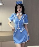 ハロウィン エロかわいい スチュワーデス 谷間魅せ 上下セット セクシー XH2-SBYX0395