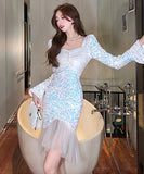 2色  キラキラ  膝丈ドレス  チュール  高級感  二次会  披露宴  LT2-LQE5954GT528