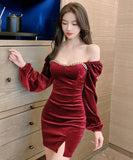 3色 ミニドレス キャバドレス 長袖 肌見せ ゴージャス 高見え ベルベット MY2-MLS5993