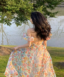 花柄 ロングドレス チュール 仙女風 レトロ調 ゴージャスXH2-HR9511