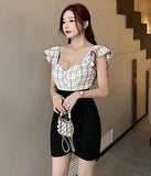 格子縞 キャバドレス ミニドレス   セクシー 体型カバー  少女感  新作 LT2-YM8711