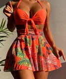 【4色】水着 モノキニ 三角 ホルターネック ビキニ 花柄 温泉 XH7-KJ-ZTJ1323