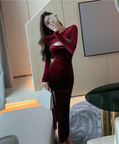 【2色】セクシー 秋新作 ロングドレス 宴会 谷間魅せ エレガント スリット 姉 XH2-LQE7987H425