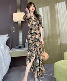 2点セット 淑やか ロングドレス 花柄 Ⅴネック エレガント 着瘦せ XH2-JY4040