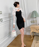 おしゃれ ミニドレス 不規則 レース 高級感 パフスリープ セクシー XH2-JY5275