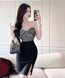 キャバドレス セクシー ベアトップ 花柄 タイトドレス 谷間魅せ XH2-ZED885271DXH449