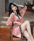 フランネル パジャマ ドレス 柔らかい 秋 冬 セクシー パジャマ ルームウェア MY8005