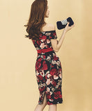 花柄 セクシー オフショルダー エレガント 気質 宴会 パーティー XH2-ZED88703E